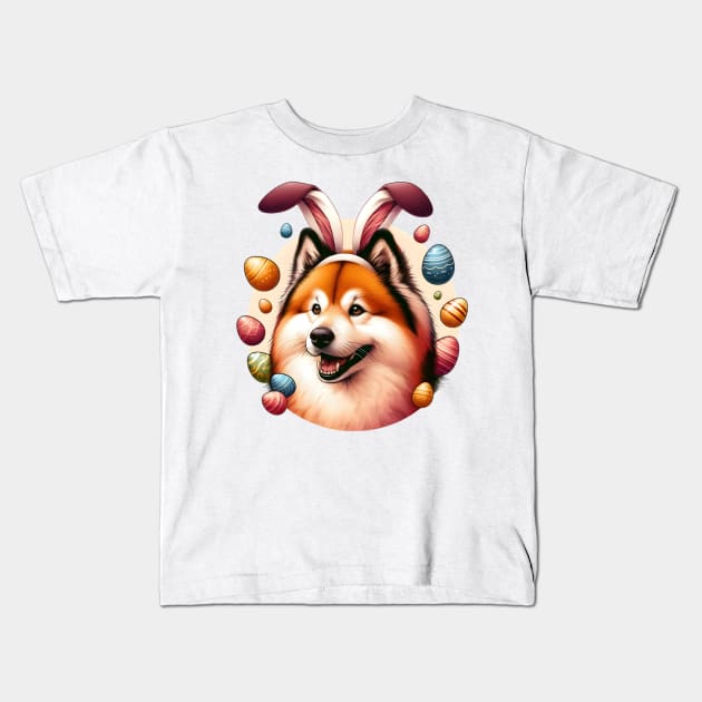 Finnish Spitz Enjoys Easter with Bunny Ears Headband Kids T-Shirt by ArtRUs